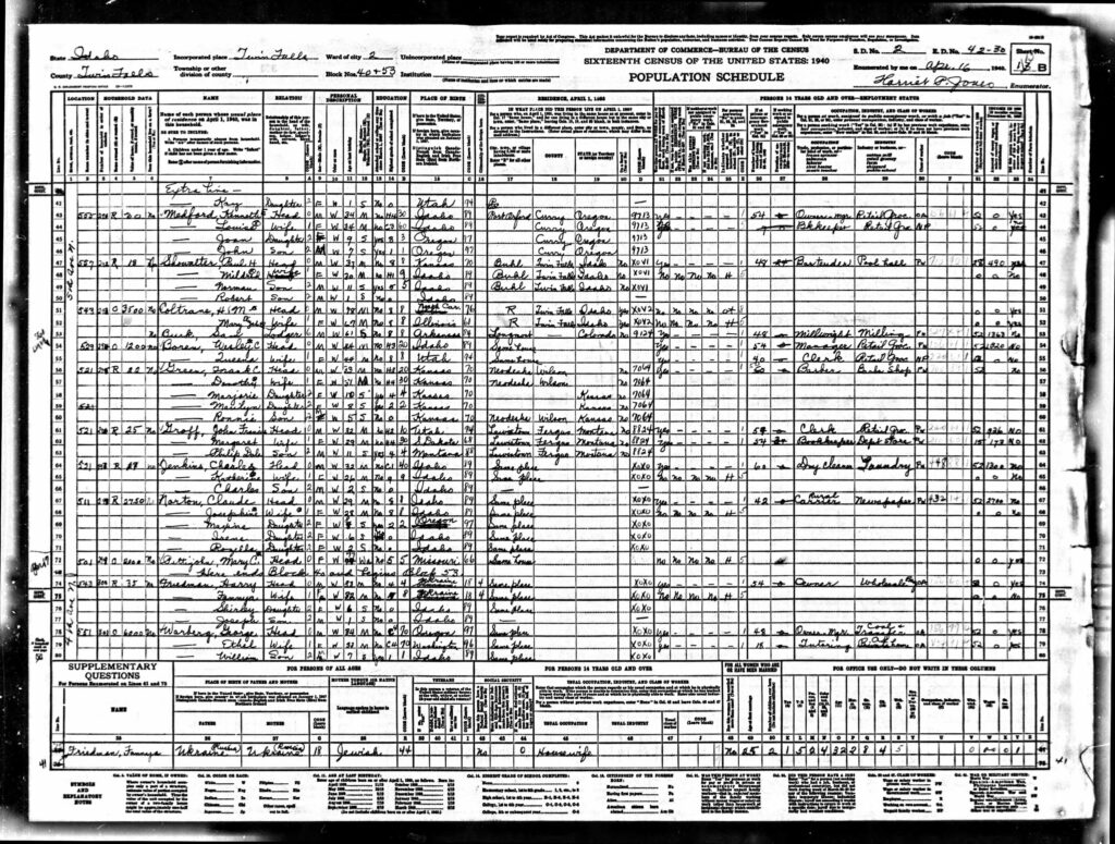 1940 Census of Harry Friedman and Family